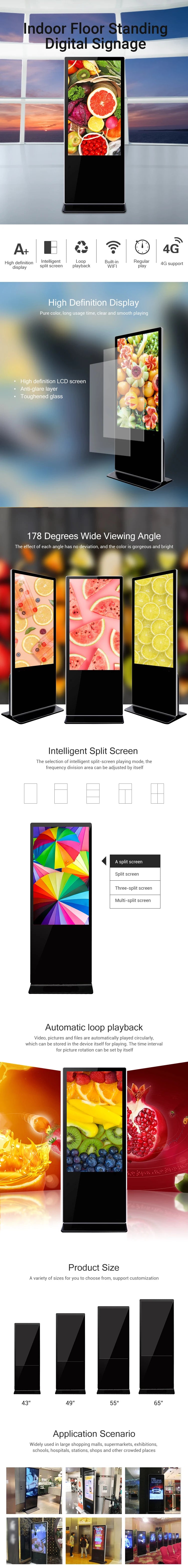 free shipping 49 Inch Indoor LCD Display Touch Screen Kiosk 1920x1080 2k Android Display Floor Standing Digital Signage