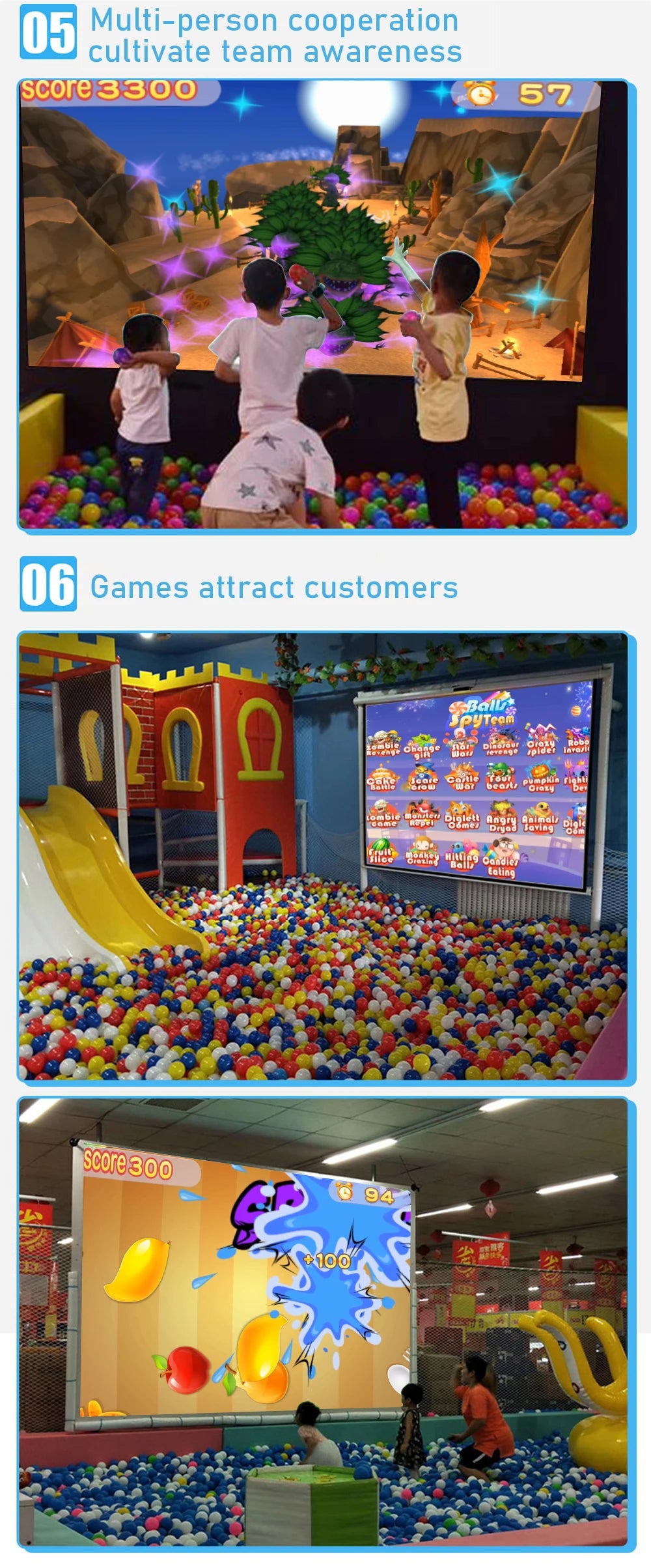 3D Holographic Projector Ball Pool Parent-child Interactive Naughty Castle Playground Rides Level-breaking Game Touch Screen