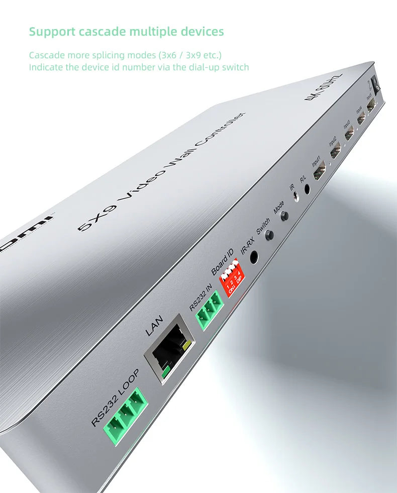4K@60Hz 5x9 Video Wall Controller 1x1 1x2 1x3 2x2 2x3 3x3 2x4 HDMI TV Splicing Processor with HDMI+DP Port RS232 Remote Control