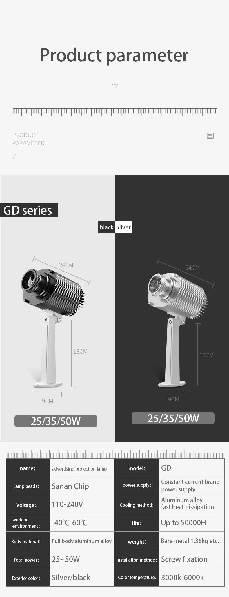 Waterproof Outdoor Gobo Projection Lamp Customized Advertising Image Led Door Head Static Logo Projector