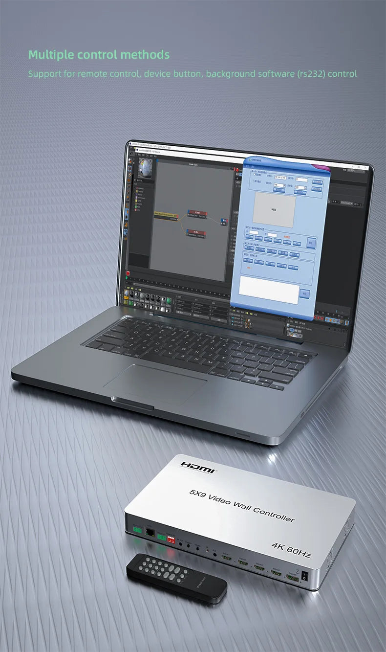 4K@60Hz 5x9 Video Wall Controller 1x1 1x2 1x3 2x2 2x3 3x3 2x4 HDMI TV Splicing Processor with HDMI+DP Port RS232 Remote Control