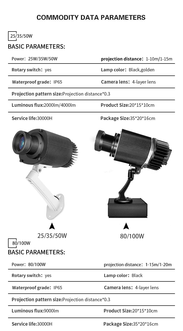 50W100W Outdoor Waterproof Gobo Projector Rotation Image Custom Hd Advertising Led Logo Projector Light