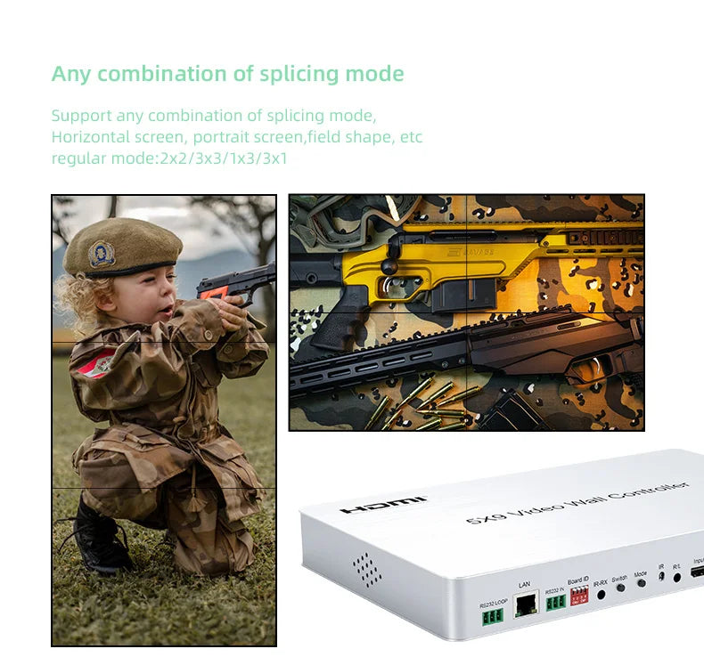 4K@60Hz 5x9 Video Wall Controller 1x1 1x2 1x3 2x2 2x3 3x3 2x4 HDMI TV Splicing Processor with HDMI+DP Port RS232 Remote Control