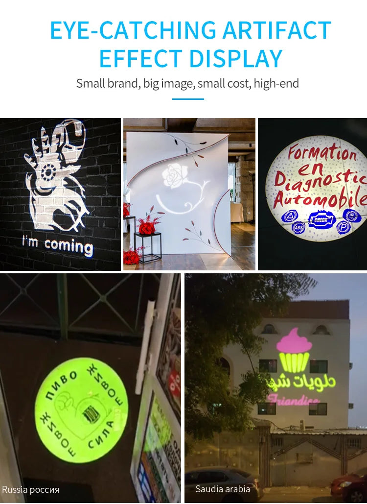 Led Logo Projection Custom Advertising Notice Restaurant Welcome Image Sign Caution  Rotary Led Light Gobo Projector For Outdoor