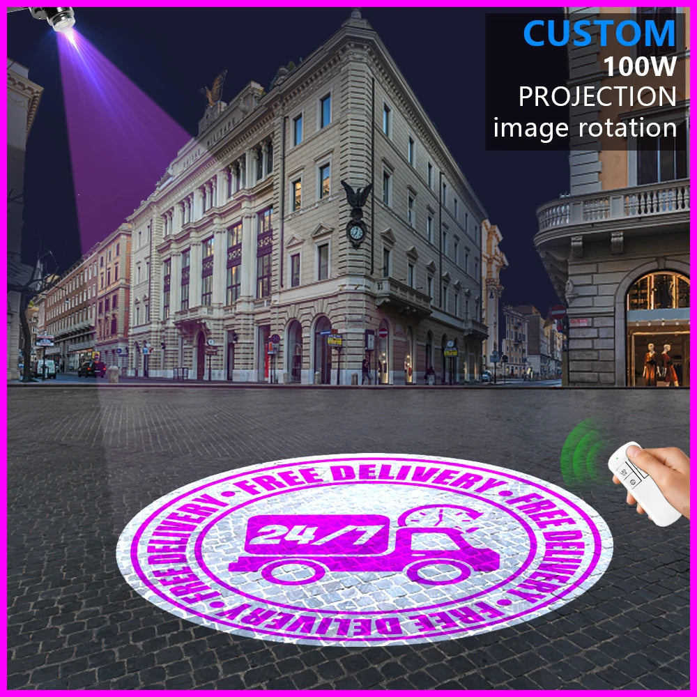 Custom  100Watt Led HD Indoor Door Head Outdoor ip67 Waterproof Rotating Advertising Image Projection Lamp Gobo Logo Projector