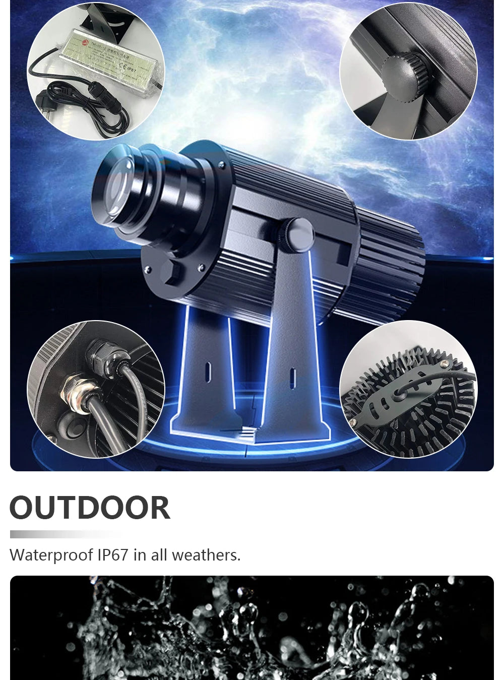 Custom 60W Led HD Color Chang Indoor And Outdoor ip67 Waterproof Rotating Advertising Image Projection Lamp Gobo Logo Projector