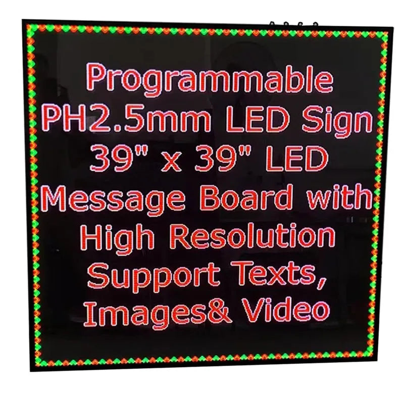 P2.5 39'' x 39'' Indoor High Definition LED Advertising Sign - Full Color LED Scrolling Sign WiFi Programmable Support Video