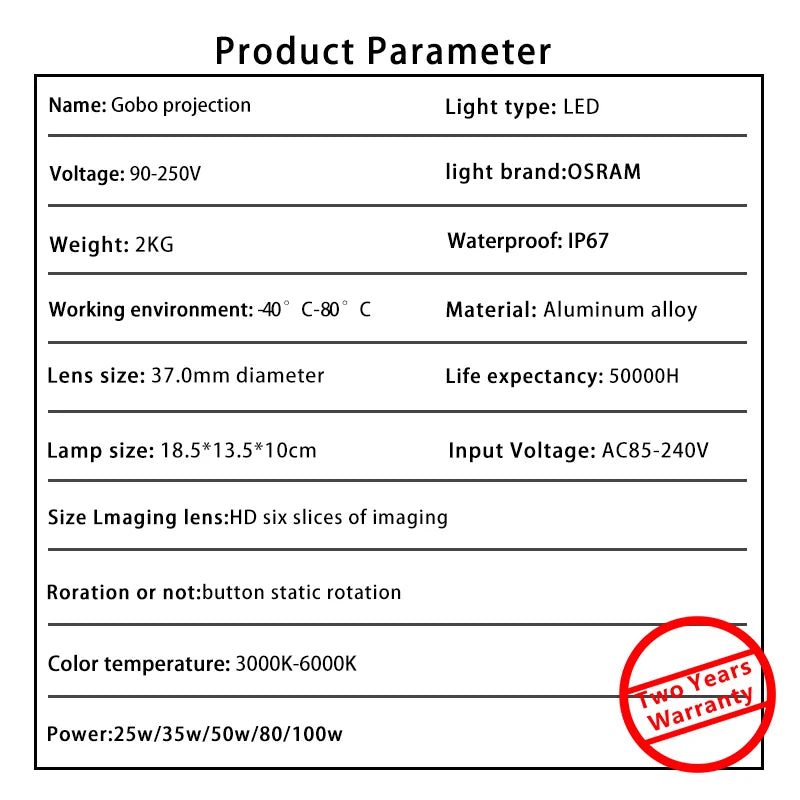 Hot Sale Led Hd Outdoor Ip67 Waterproof Image Projector Custom Gobo Rotary Or Static Advertising Logo Projector