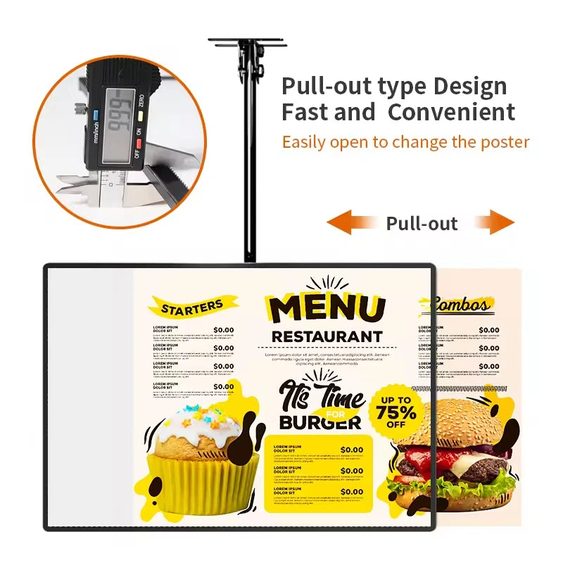 Ultra-thin LED Advertising Light Box Tempered Glass Screen Restaurant LED Menu Boards Lighted Poster Display Hanging Billboards