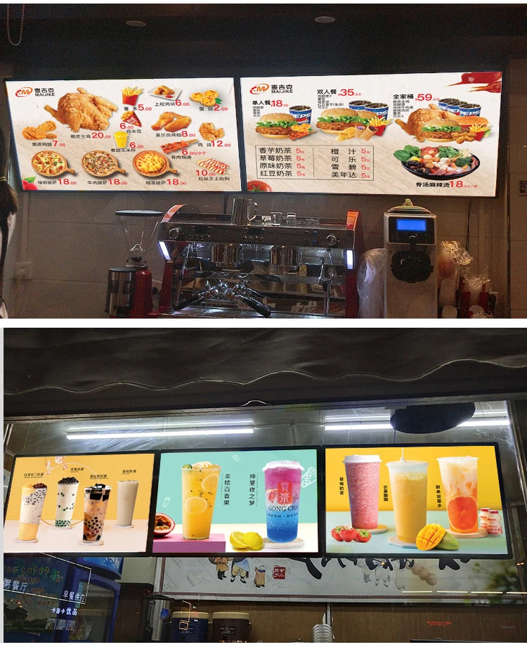 LED Slim Snap Frame Light Box Illuminated Poster Display LED Backlit Menu Board For Restaurant Cafe Shops Wall Mounted Billboard