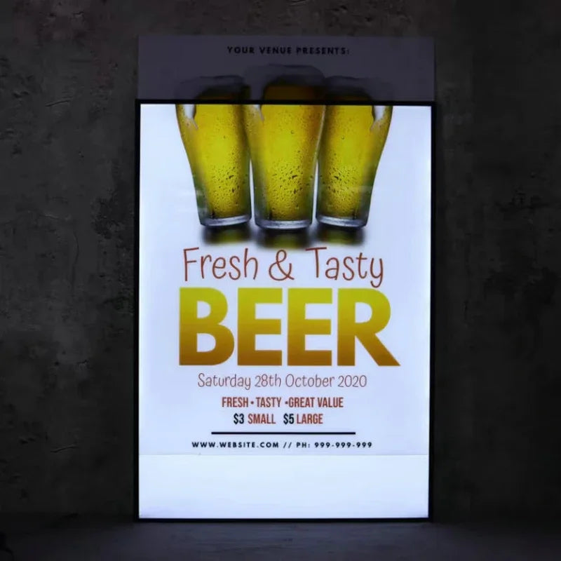 A4 A3 A2 Slim LED Advertising Light Box Cafe Restaurants Menu Board Cinema Movie Poster Display Screen Tempered Glass Light Box