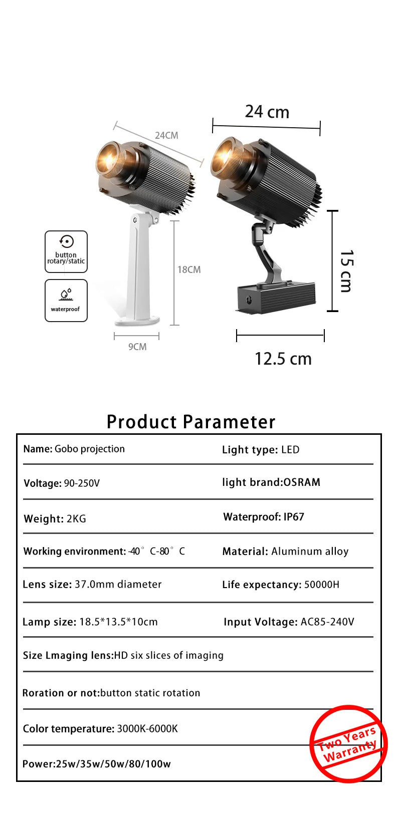 Custom Gobo Advertising Light Rersonnalisé Outdoor Waterproof IP67 Image Rotation  Led Logo Projector On Shop Entrance Floor