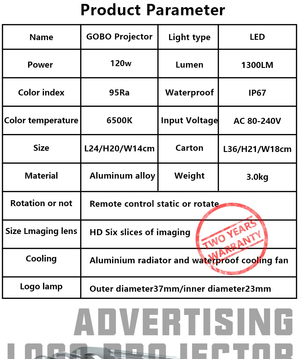 Customed Gobo Projector 120W Advertising Light  Outdoor Hotel Waterproof IP67 Image Rotation Led Logo Do Shop Entrance Floor