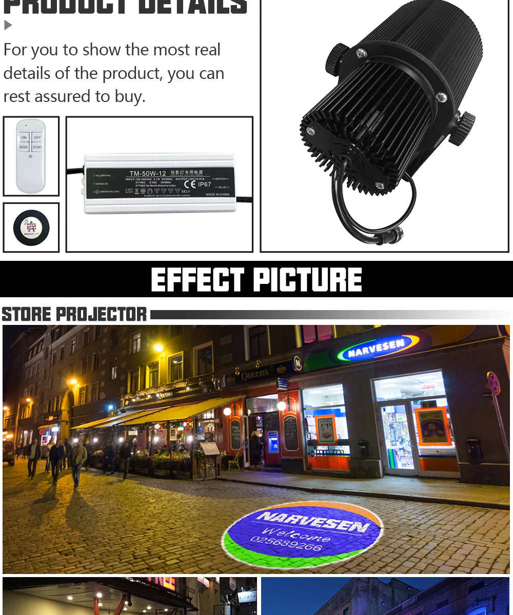 Custom Gobo Projector 100W Advertising Light Outdoor Waterproof IP67 Image Rotational Led Logo Do Projector Shop Entrance Floor