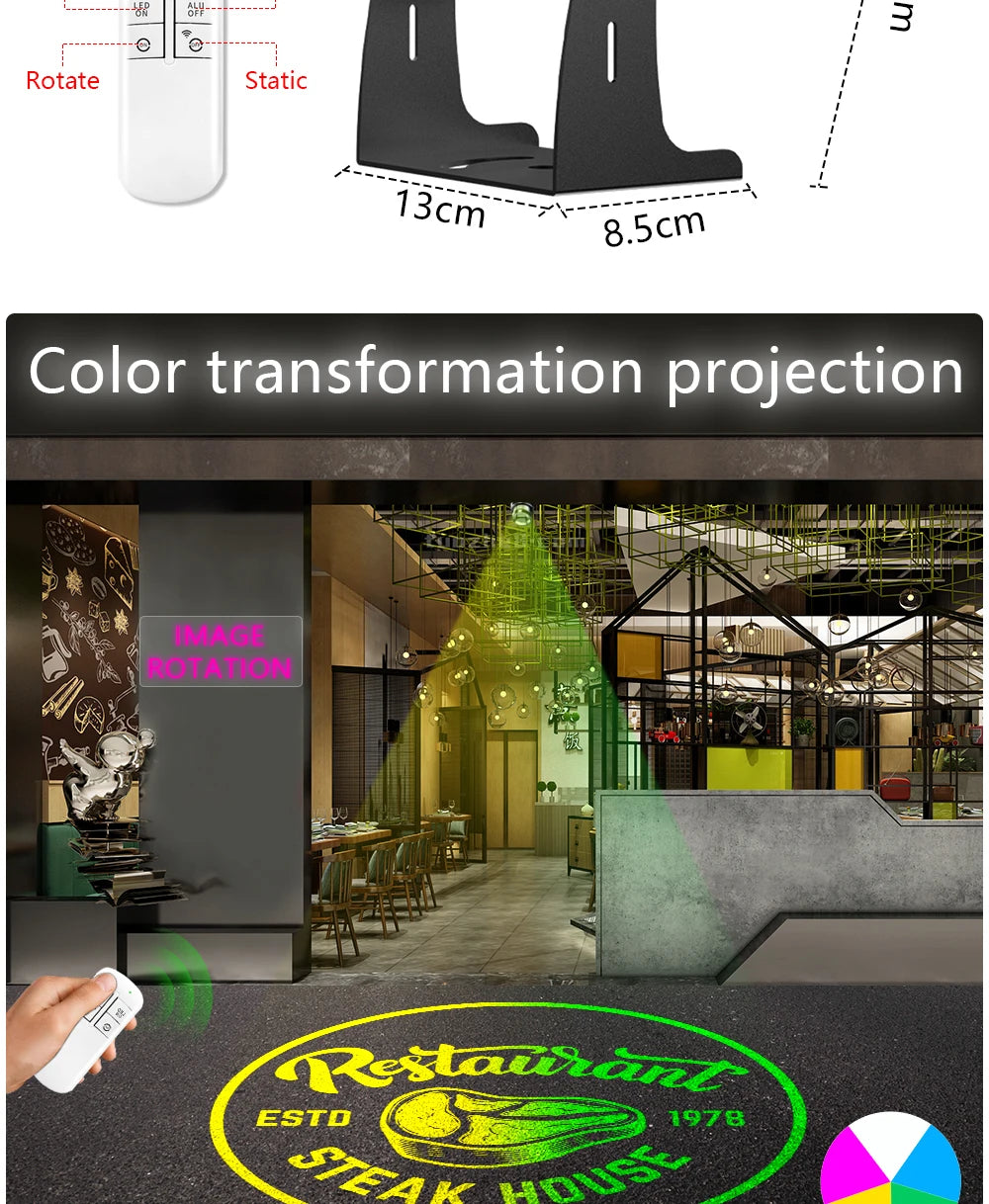 Custom Led HD Color Chang Indoor And Outdoor ip67 Waterproof Rotating Advertising Image Projection Lamp Gobo Logo Projector