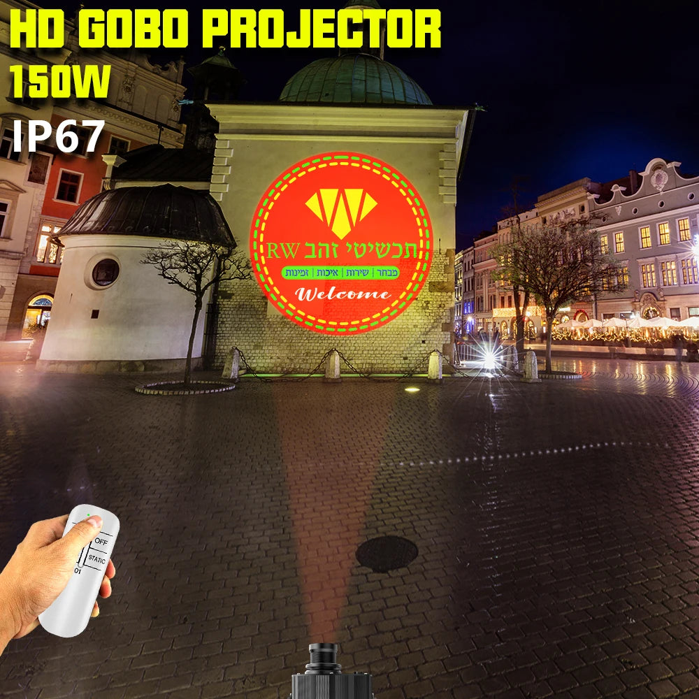 Custom Gobo Projector 150W Advertising Light Welcome Outdoor Waterproof IP67 System Image Rotation Led Logo Shop Entrance Floor