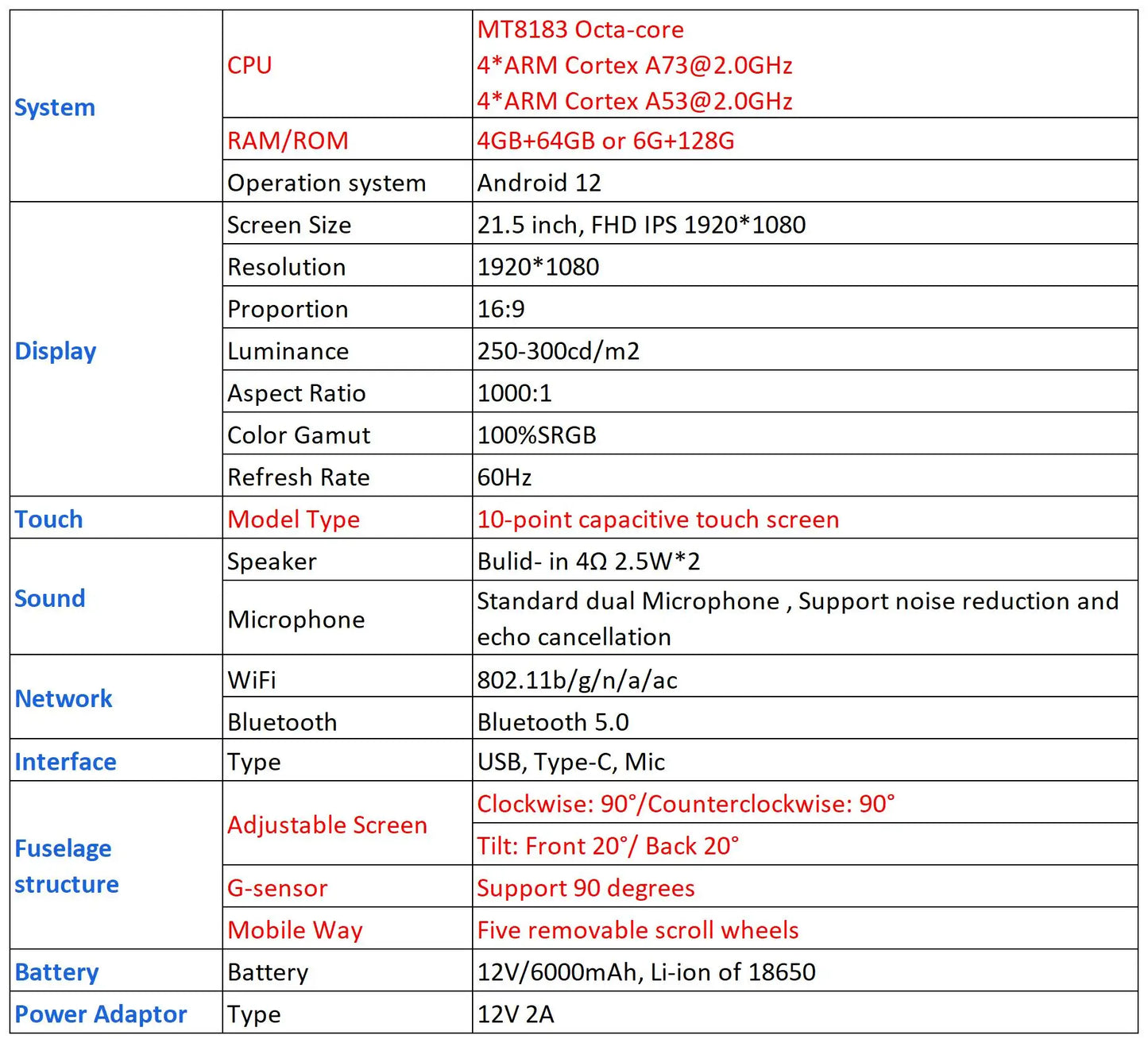 21.5 Inch StandbyME Android Touch Screen Tablet with Wheeled Stand DC & Battery Powered Media Displayer Yoga Fitness Smart TV