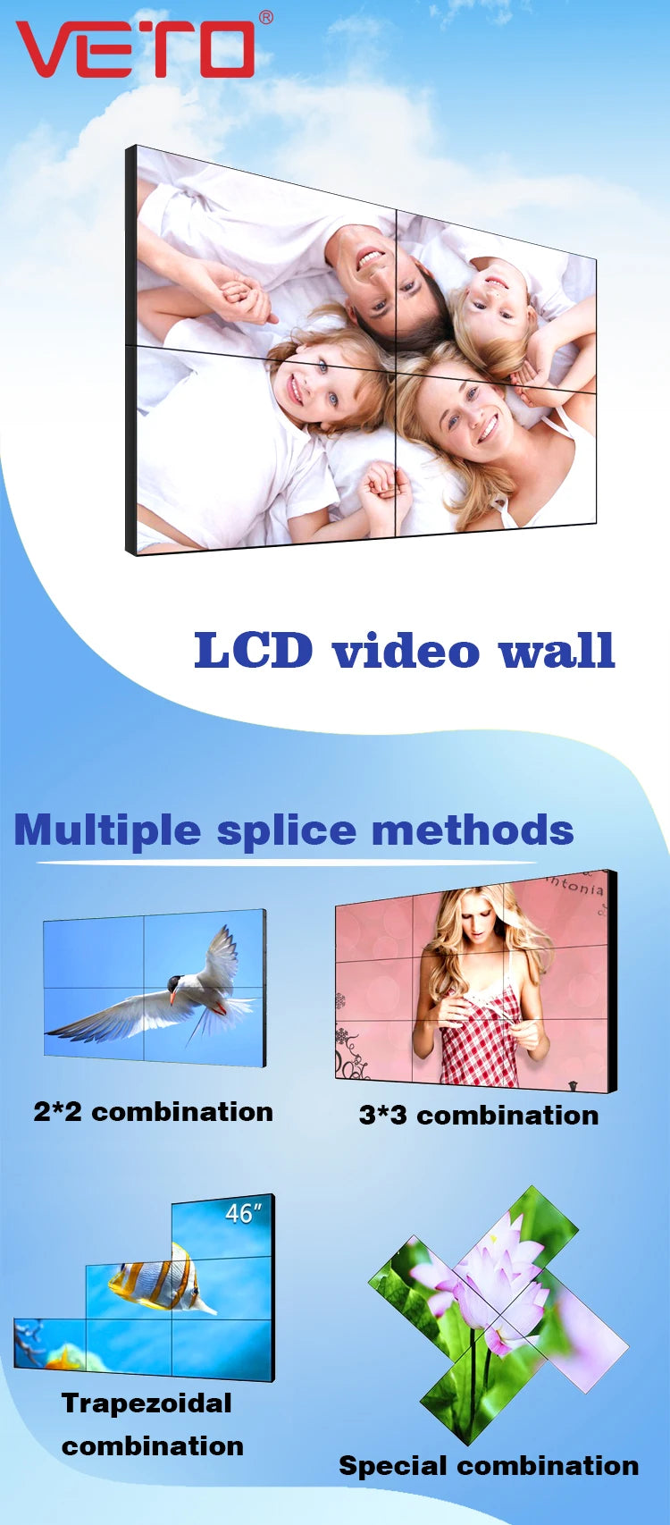 55 Inch Indoor 2x2 3x3 Floor Standing Lcd  Wall With 3.5mm Seam Bezel 4K HD Resolution  Wall