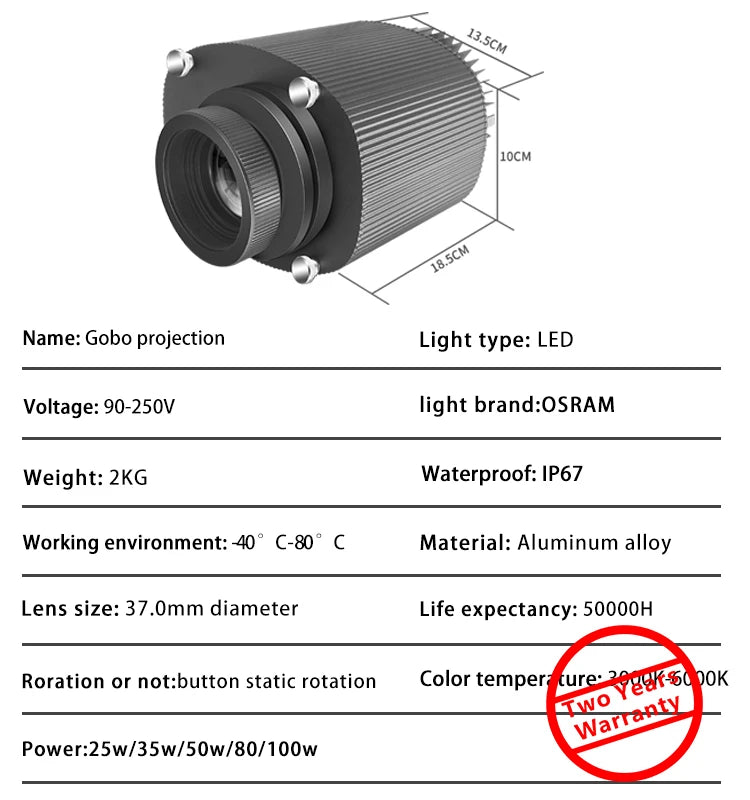 Hot Sale Led Hd Outdoor Ip67 Waterproof Image Projector Custom Gobo Rotary Or Static Advertising Logo Projector