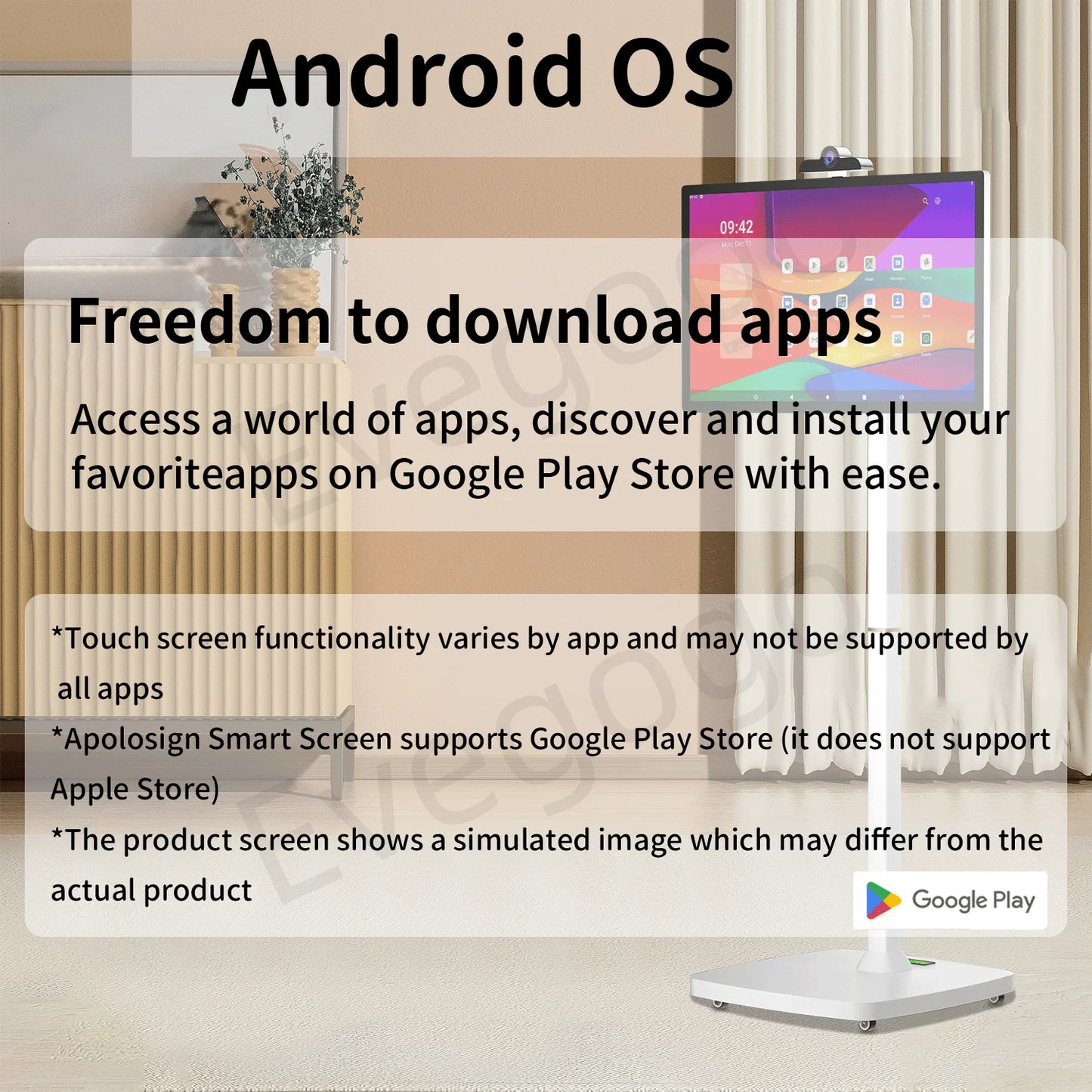 Portable TV Touch Screen 27in 32in Professional Stand Smart Display Tablet with Wheels Large Battery for Home Business