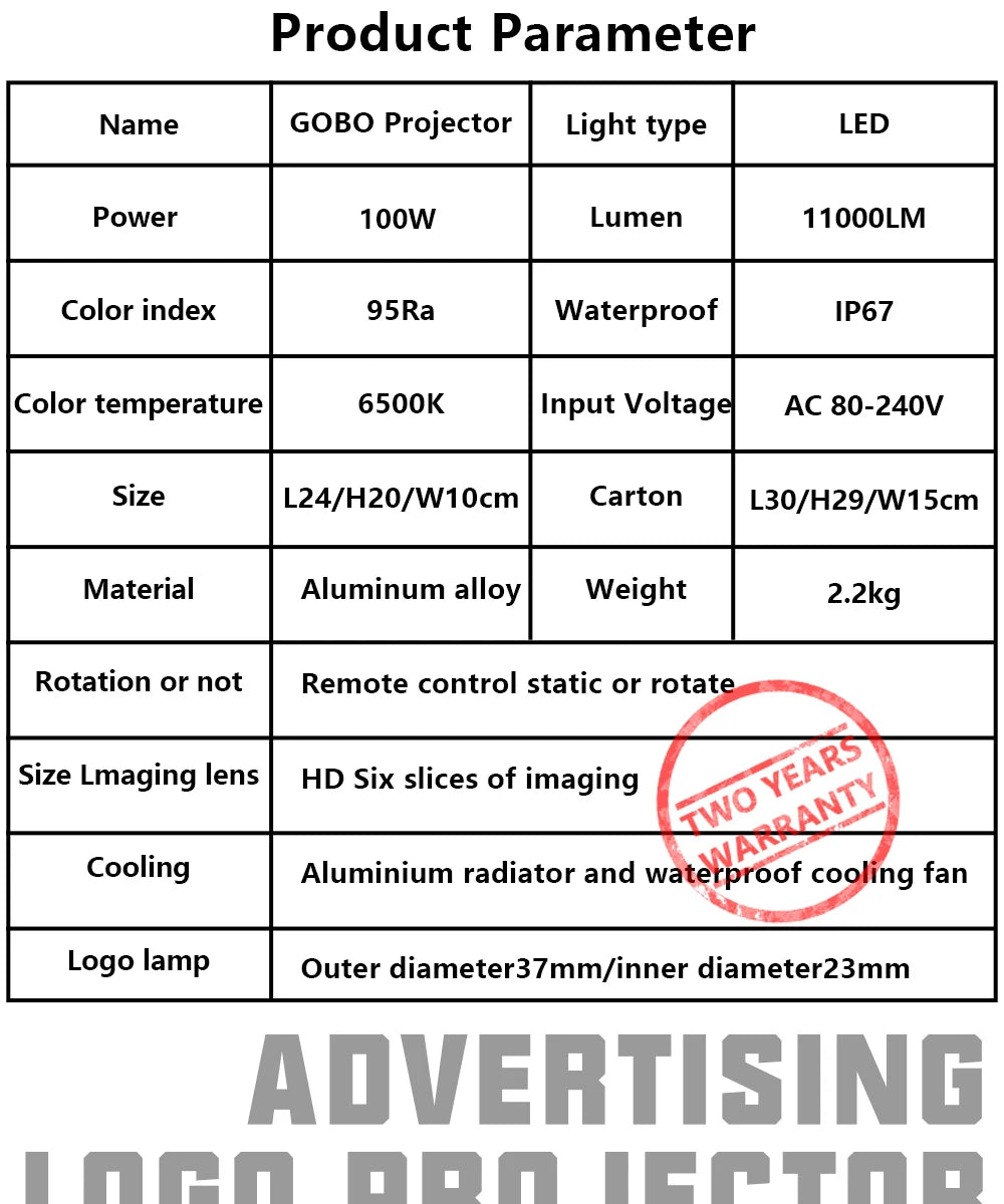 Custom Gobo Projector 100W Advertising Light Outdoor Waterproof IP67 Image Rotational Led Logo Do Projector Shop Entrance Floor