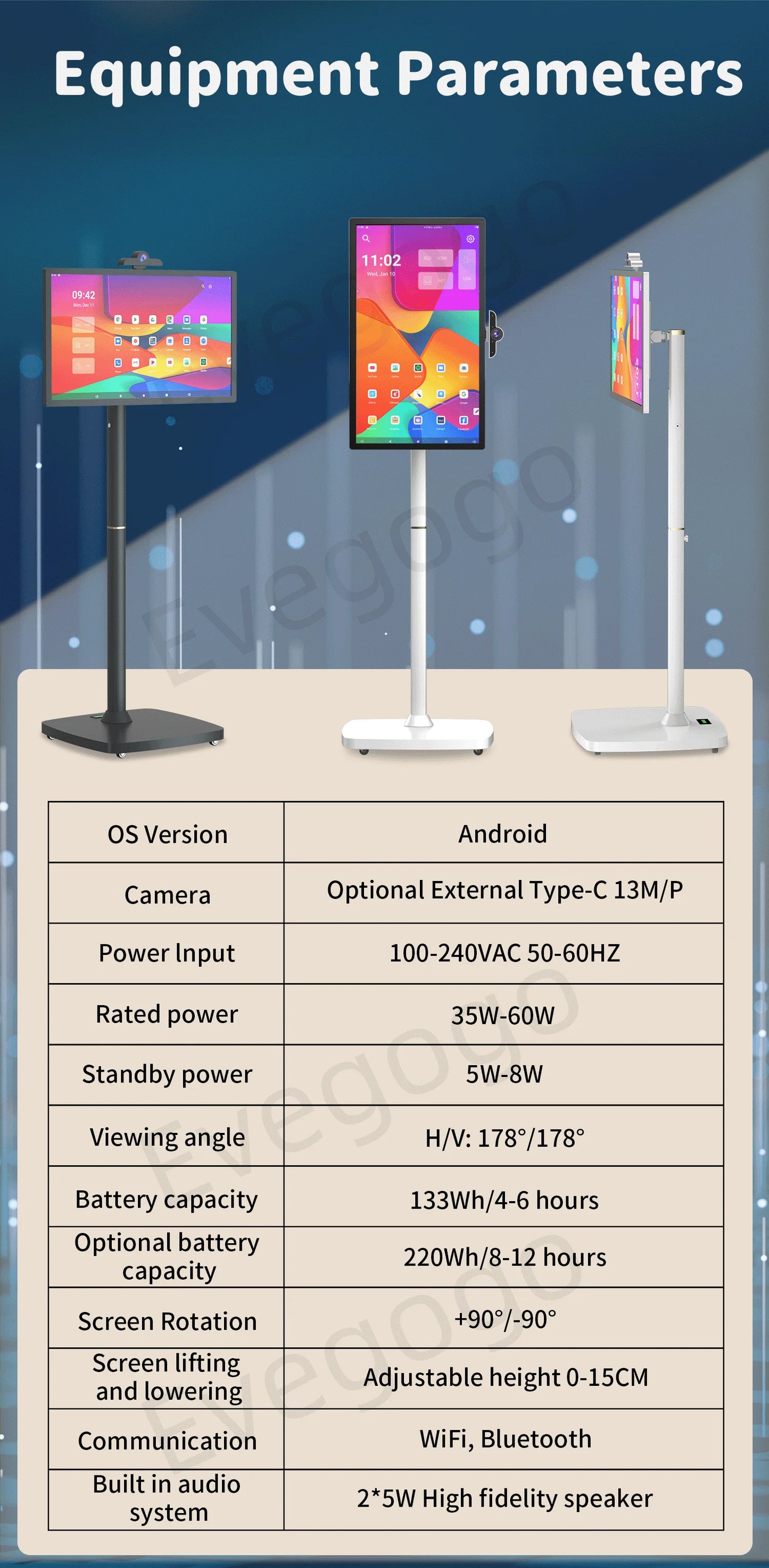 Portable TV Touch Screen 27in 32in Professional Stand Smart Display Tablet with Wheels Large Battery for Home Business