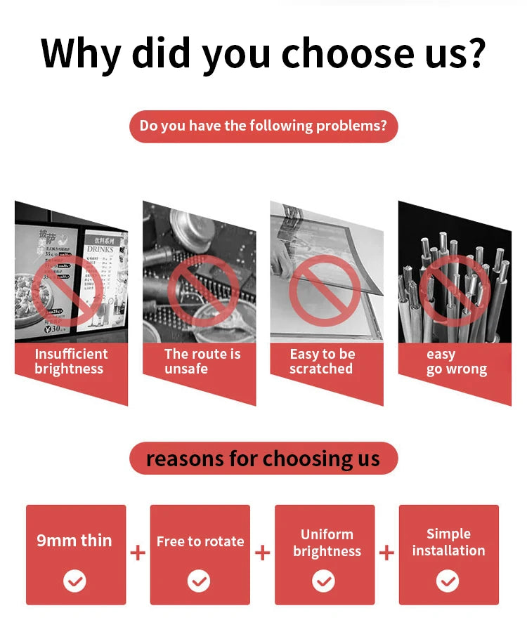 LED Slim Snap Frame Light Box Illuminated Poster Display LED Backlit Menu Board For Restaurant Cafe Shops Wall Mounted Billboard