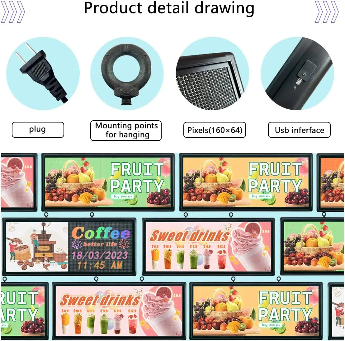 P6 Outdoor LED Sign Full Color 40'' x 18'' WiFi Scrolling LED Display With High Resolution High Brightness Programmable LED Sign