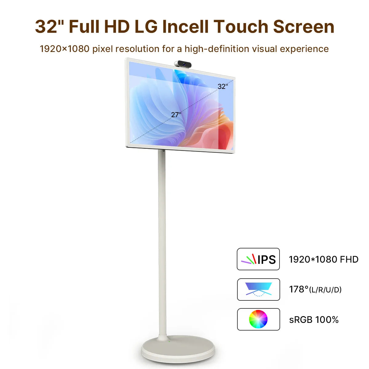 Mobile TV 32 inch Floor Standing Intelligent Touch Screen Android System/Home/8+128GB/AI Voice Remote Control Office use