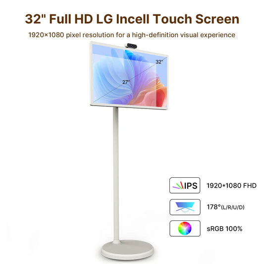 Mobile TV 32 inch Floor Standing Intelligent Touch Screen Android System/Home/8+128GB/AI Voice Remote Control Office use