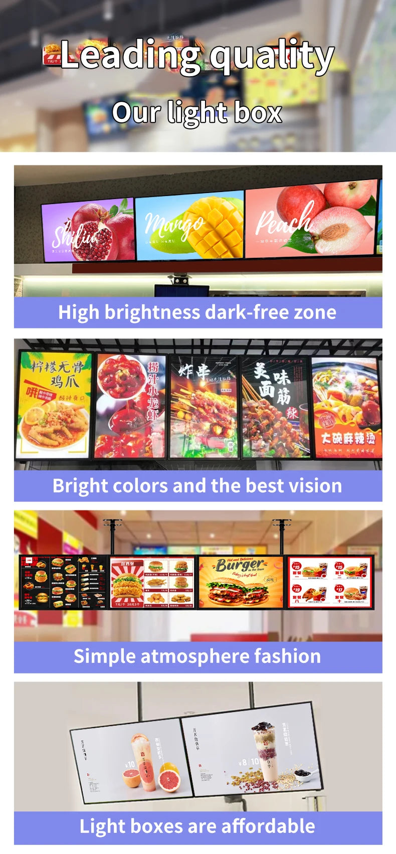 Slim Snap Frame LED Light Box Illuminated Poster Display LED Backlit Menu Board Screen For Restaurant Cafe Shops Wall Billboard