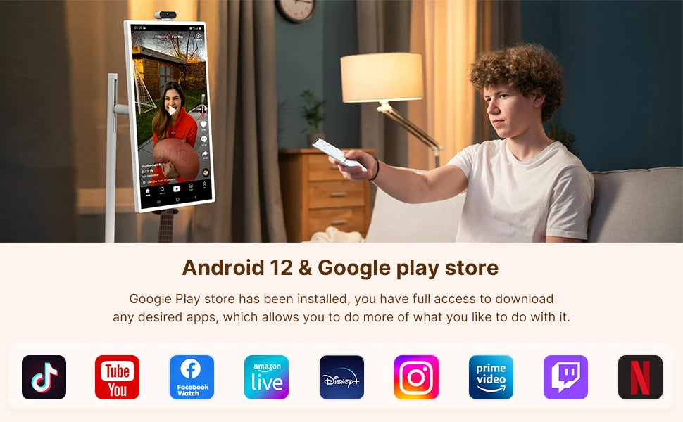 Mobile TV 32 inch Floor Standing Intelligent Touch Screen Android System/Home/8+128GB/AI Voice Remote Control Office use