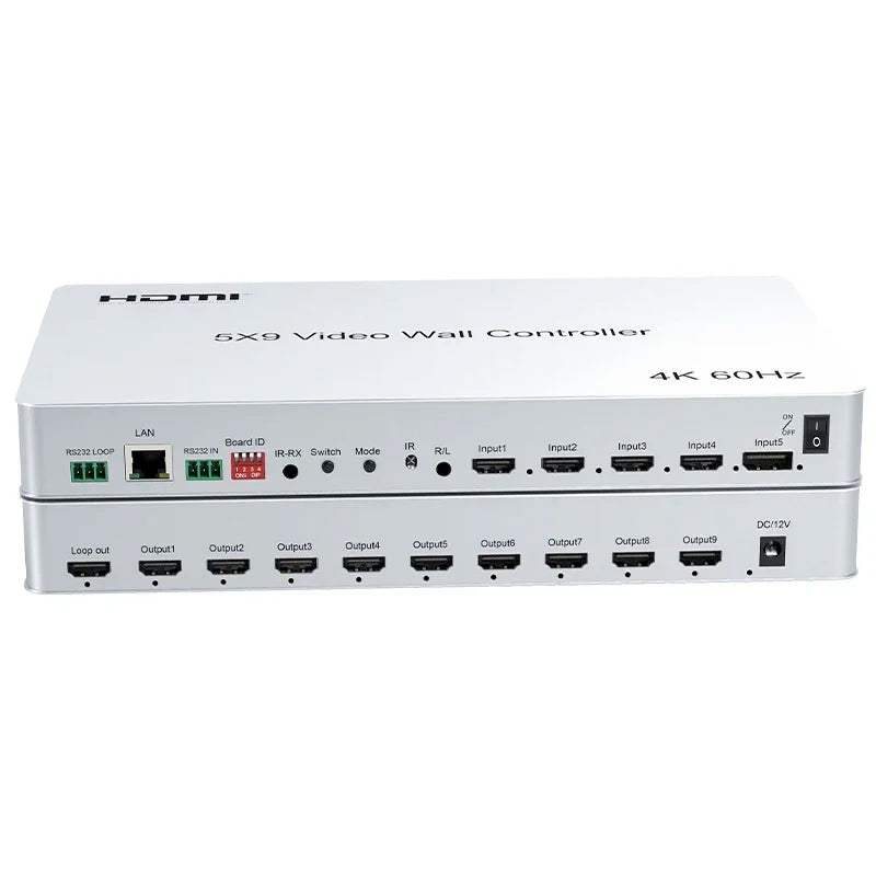 4K@60Hz 5x9 Video Wall Controller 1x1 1x2 1x3 2x2 2x3 3x3 2x4 HDMI TV Splicing Processor with HDMI+DP Port RS232 Remote Control