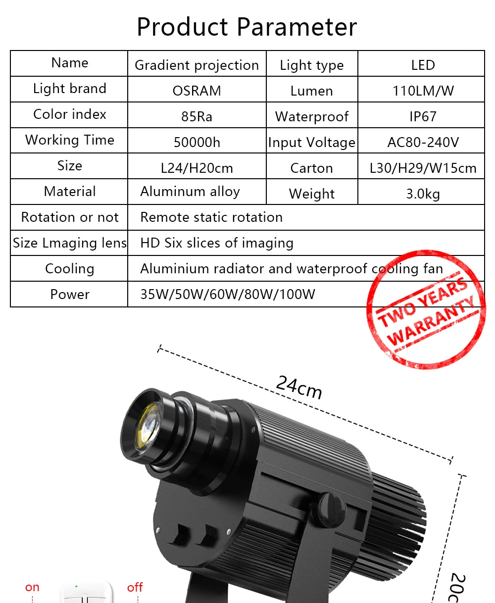 Custom Led HD Color Chang Indoor And Outdoor ip67 Waterproof Rotating Advertising Image Projection Lamp Gobo Logo Projector