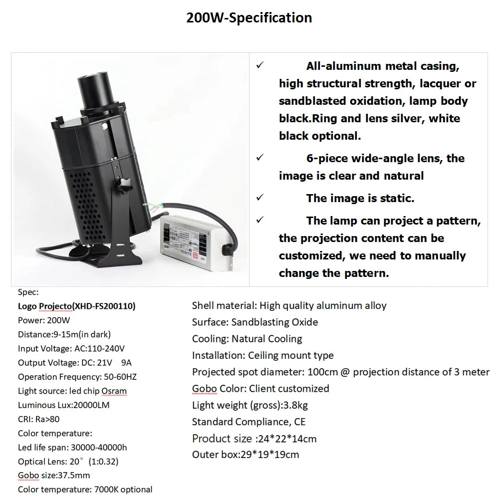 150W200W Led Ip65 Gobo Projector Light Outdoor Customized Logo Floor Projection Lamp Rotating CE Certification Source Factory