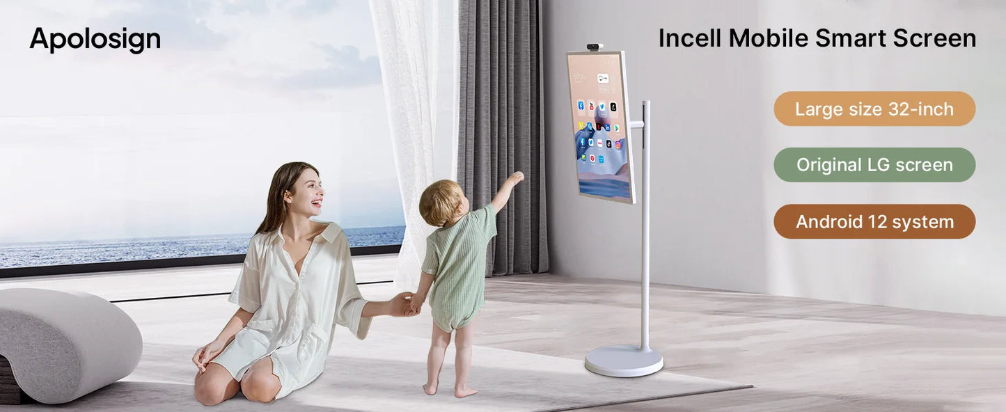 Mobile TV 32 inch Floor Standing Intelligent Touch Screen Android System/Home/8+128GB/AI Voice Remote Control Office use