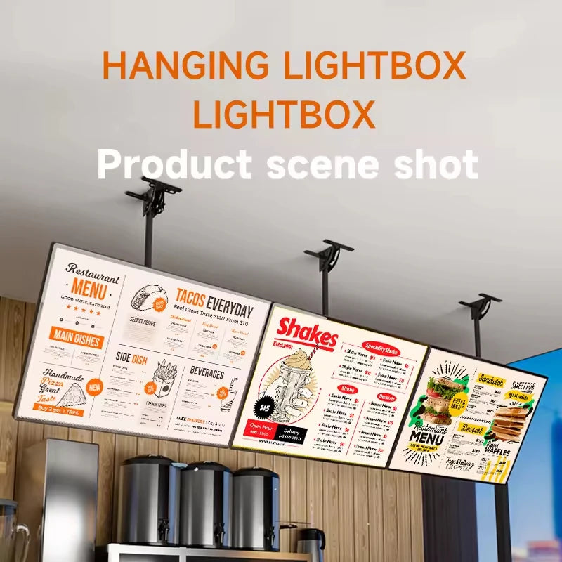 Ultra-thin LED Advertising Light Box Tempered Glass Screen Restaurant LED Menu Boards Lighted Poster Display Hanging Billboards