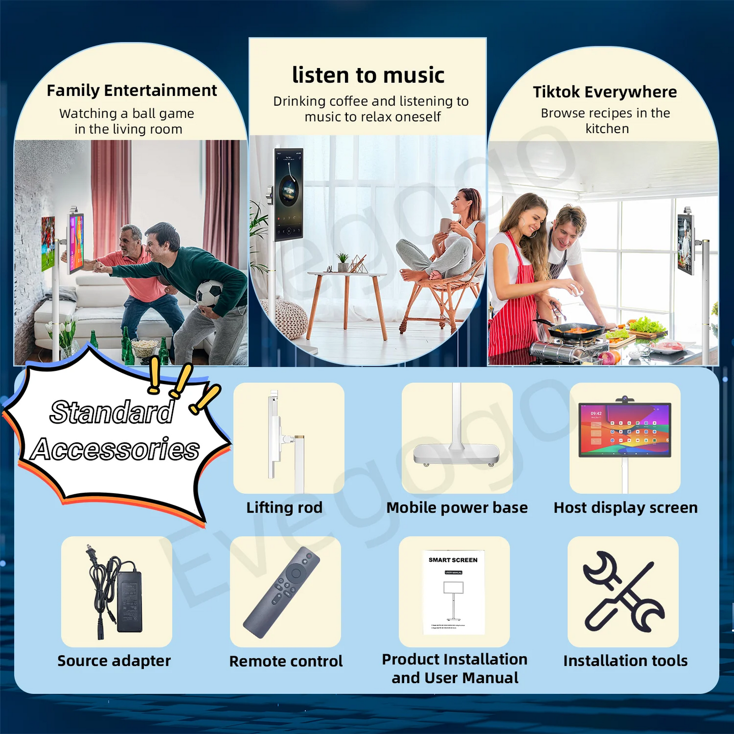 Portable TV Touch Screen 27in 32in Professional Stand Smart Display Tablet with Wheels Large Battery for Home Business