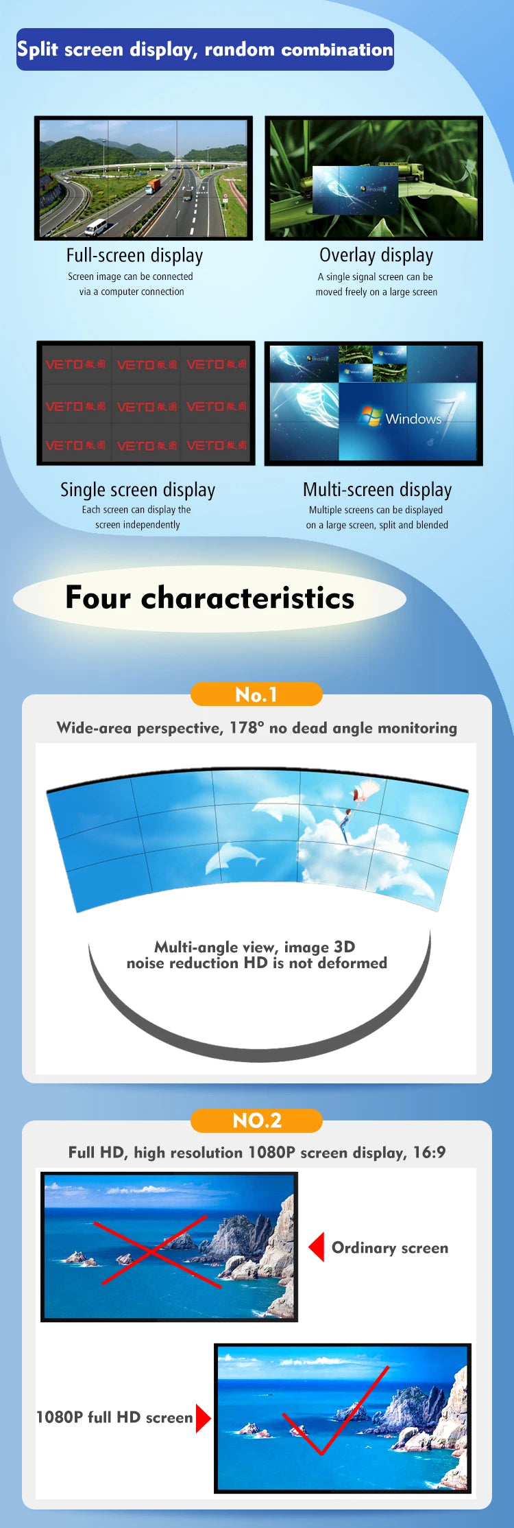 55 Inch Indoor 2x2 3x3 Floor Standing Lcd  Wall With 3.5mm Seam Bezel 4K HD Resolution  Wall