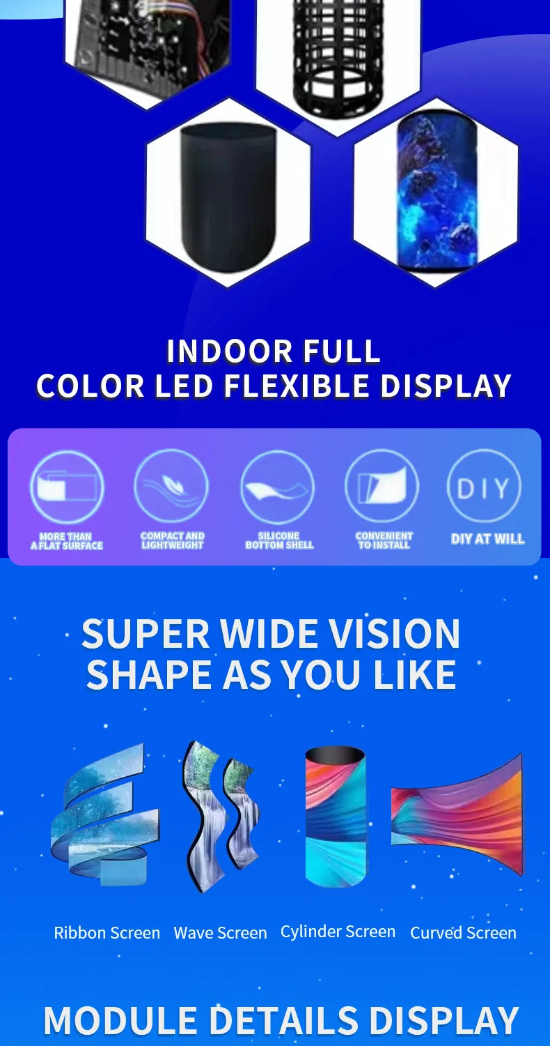 Customized Indoor outdoor Flexible  Video Wall  Led Screen Soft Led display Wall Flexible Curve Led Panel Screen