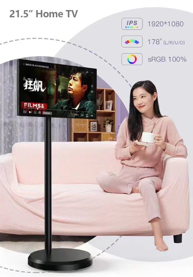 Home Appliances Tv Smart TV 21.5  Portable Mobile Touch Screen Android 12 OS Floor Stand Display Battery for Home Learning