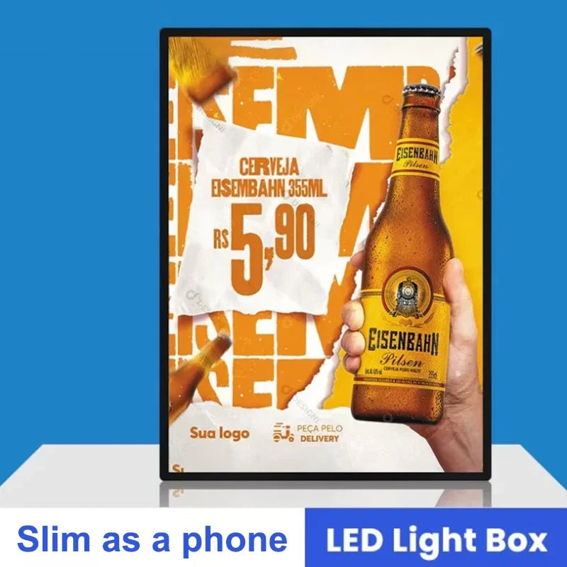 A4 A3 A2 Slim LED Advertising Light Box Cafe Restaurants Menu Board Cinema Movie Poster Display Screen Tempered Glass Light Box