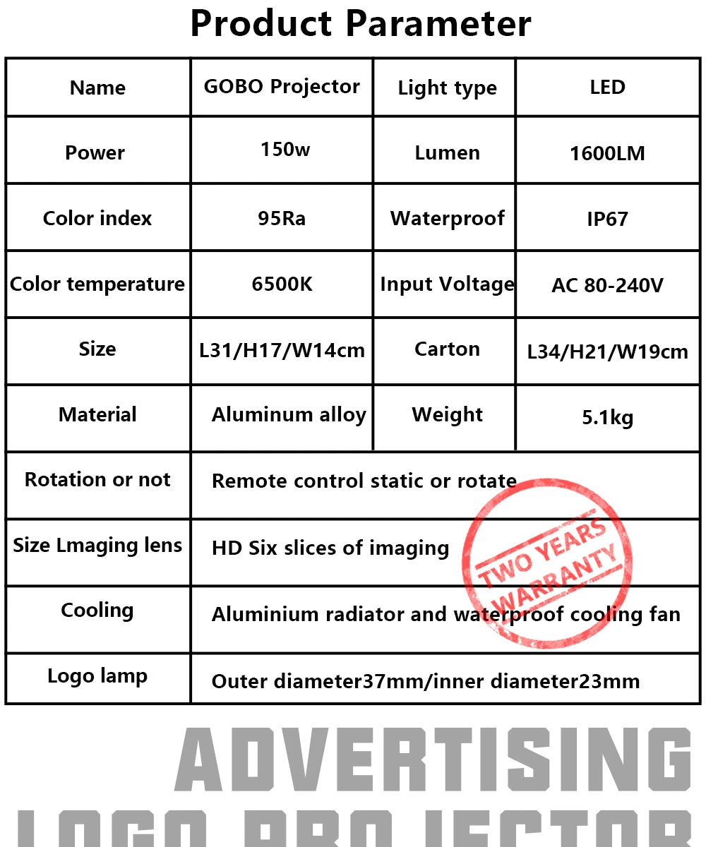 Custom Gobo Projector 150W Advertising Light Welcome Outdoor Waterproof IP67 System Image Rotation Led Logo Shop Entrance Floor