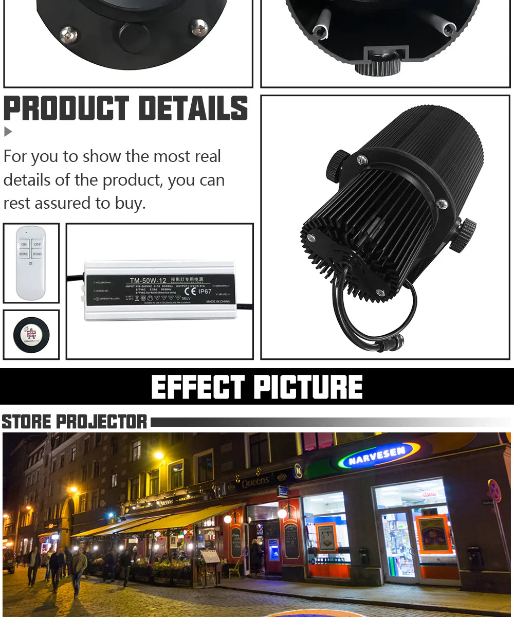 Moving Customed Gobo 35W Advertising Light Outdoor Waterproof IP67 Image Rotation Led Logo Projector Store Entrance Floor