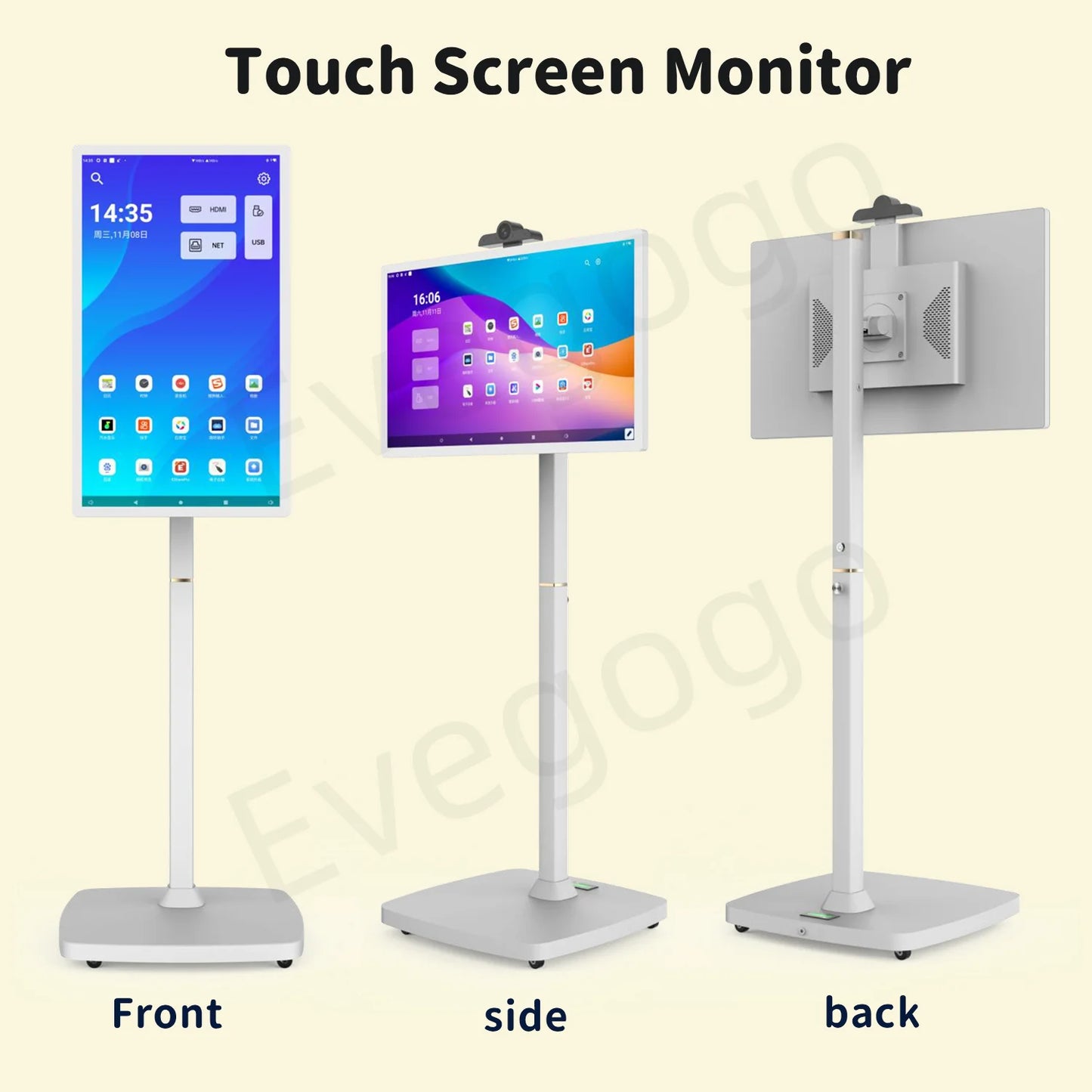 Portable TV Touch Screen 27in 32in Professional Stand Smart Display Tablet with Wheels Large Battery for Home Business