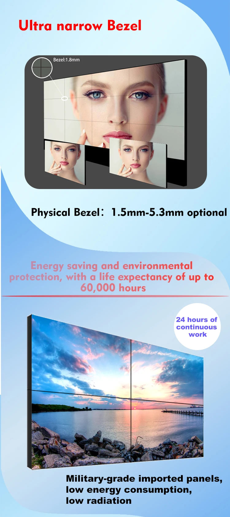 55 Inch Indoor 2x2 3x3 Floor Standing Lcd  Wall With 3.5mm Seam Bezel 4K HD Resolution  Wall