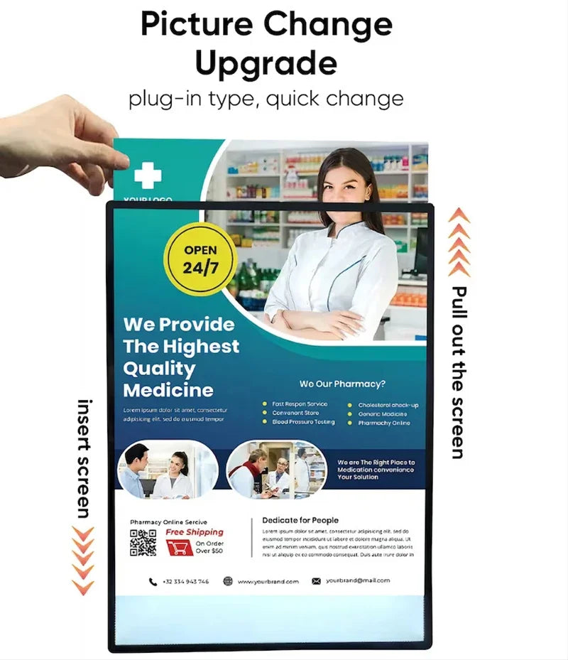 A4 A3 A2 Slim LED Advertising Light Box Cafe Restaurants Menu Board Cinema Movie Poster Display Screen Tempered Glass Light Box