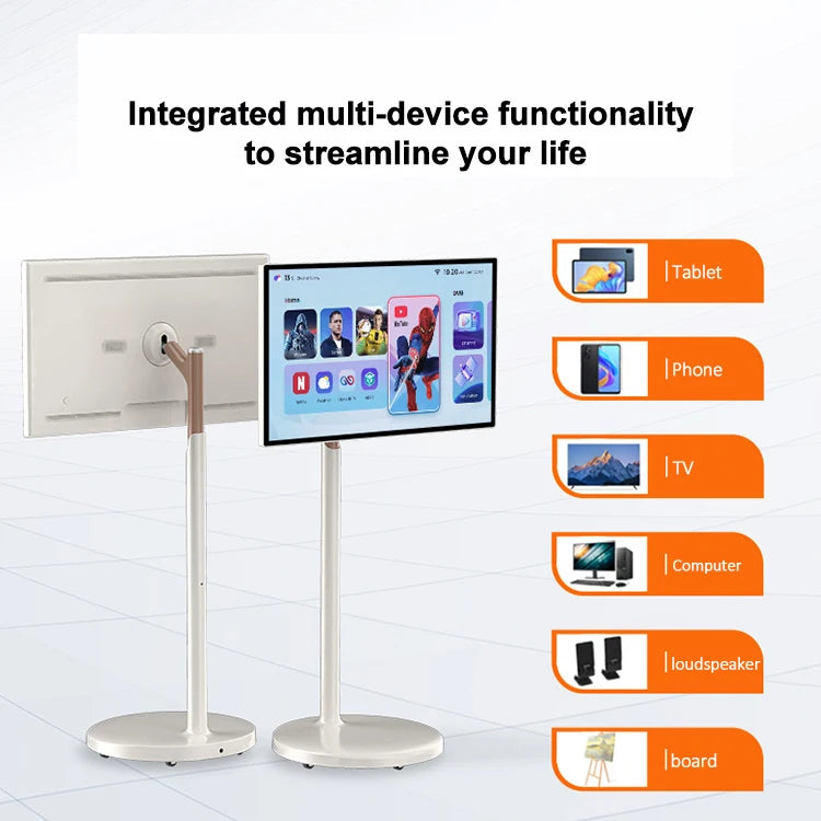 21.5inch Wireless Smart Portable TV  Android 12 Touchscreen display With floor standing movable charging Stand