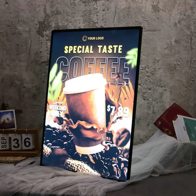 A4 A3 A2 Slim LED Advertising Light Box Cafe Restaurants Menu Board Cinema Movie Poster Display Screen Tempered Glass Light Box