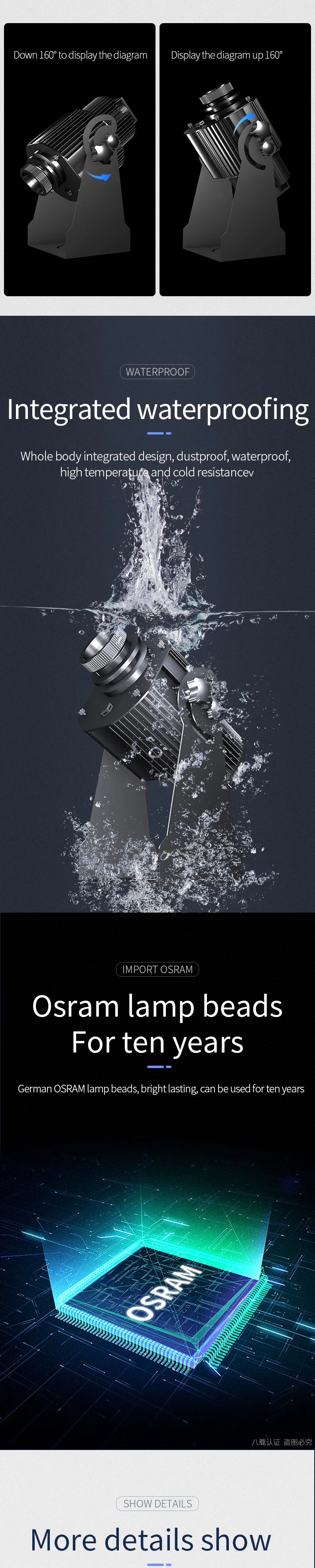 Outdoor Waterproof 160w Rotating Gobo Projector Custom Led Advertising Image Sign Far Distance Logo Light Projector